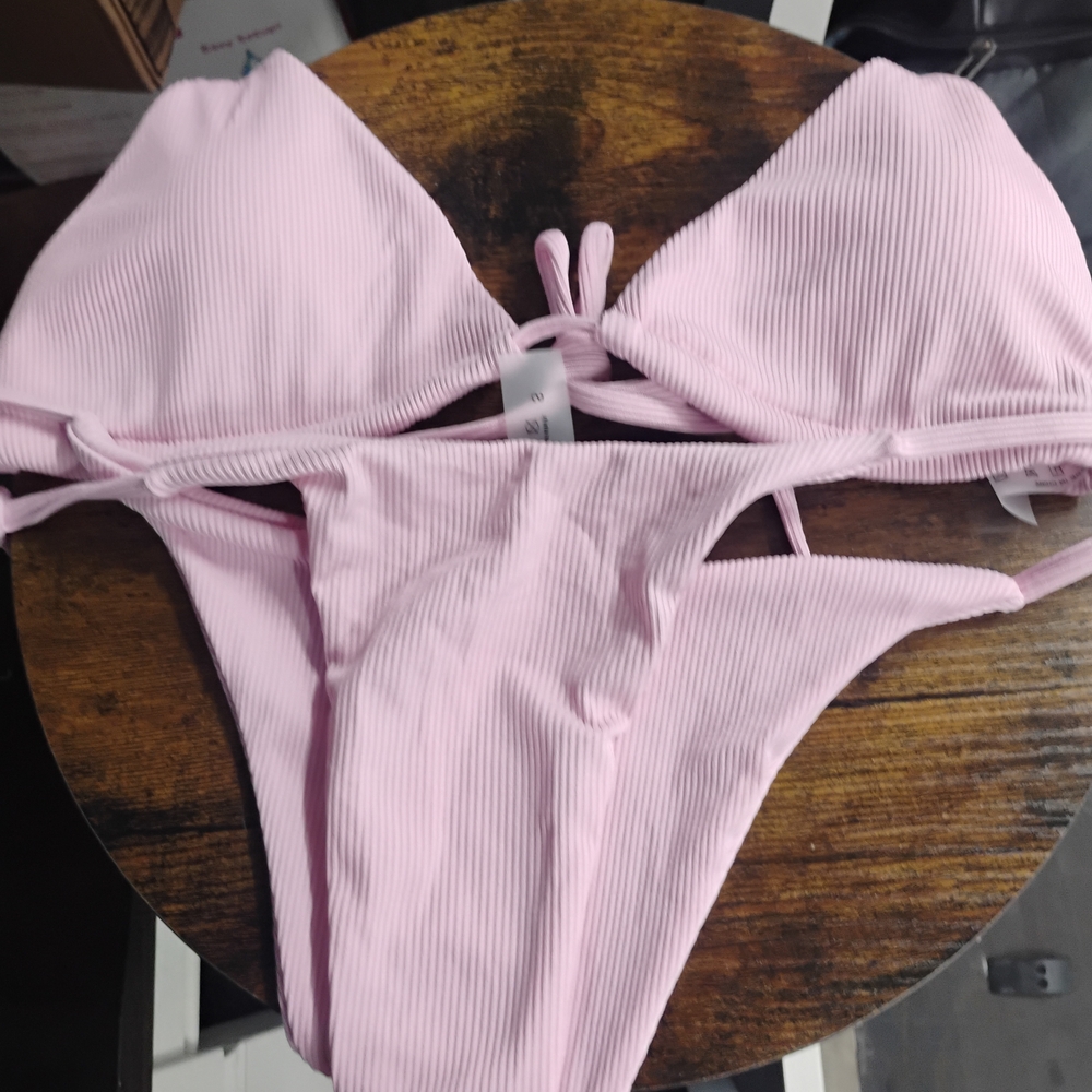 Pink Ribbed Bikini Set